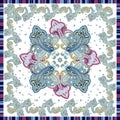 shawl motif silk scarf design with ethnic ornaments