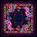 shawl motif watercolor floral silk scarf design