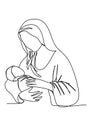 Shawl-wearing woman with a baby in her arms. Biblical stories, virgin mary with jesus christ in her arms. One line drawing vector Royalty Free Stock Photo