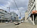 Moscow, Russia, March, 10, 2024. Shchepkina Street in Moscow in early spring in cloudy weather.