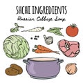 SHCHI Russian Cuisine Soup Recipe Vector Illustration Set