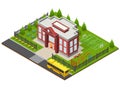 Shcool Building Isometric View. Vector