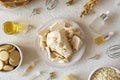 Shea butter with beeswax, cocoa butter and essential oils - ingredients for homemade cosmetics Royalty Free Stock Photo