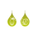 Shea nut and Argan nut with oil drop green icon. vitellaria beauty and cosmetics oil
