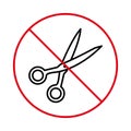 Shear Outline Stop Symbol. No Allowed Scissor Sign. Prohibited Hairdresser. Forbidden Pair of Handle Metal Scissor