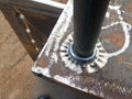 Shear Studs welding complete Fusion perfect weld ring in metalic blue Royalty Free Stock Photo