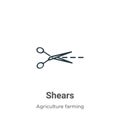 Shears outline vector icon. Thin line black shears icon, flat vector simple element illustration from editable farming concept Royalty Free Stock Photo