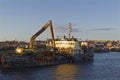 The Shearwater Dredger Vessel berthed in Arbroath Harbour about to commence operations