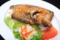 Sheatfishes Fish Fried with crispy garlic on a white plate Royalty Free Stock Photo