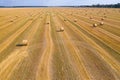 Sheaves of straw in a wheat field top view Royalty Free Stock Photo