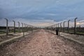 Shed guard. Holocaust Memorial Museum. Barbed wire and fance around a concentration camp.