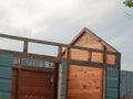 Shed up close during construction garden outside Royalty Free Stock Photo