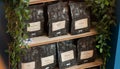 SHEEFIELD, UK - 23RD MARCH 2019: Origin bagged coffee for sale at Coffika in Meadowhall