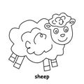 Sheep children book illustration, trace and coloring vector world wild animal Royalty Free Stock Photo