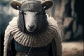 Sheep animal portrait dressed as a warrior fighter or combatant soldier concept. Ai generated