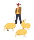 Sheep animals domestic pets and smiling shepherd vector