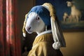 Sheep Animal with a Pearl Earring in Johannes Vermeer style illustration generative ai