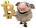 Sheep and bitcoin - 3D Illustration