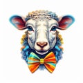Sheep With Bow Tie Sticker In Algorithmic Art Style Royalty Free Stock Photo