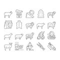 Sheep Breeding Farm Business Icons Set Vector .