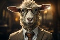 a sheep in a business suit,sheep businessman in a white business suit with glasses, generative ai