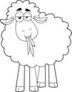 Outlined Funny Sheep Cartoon Character Eating A Grass