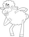 Outlined Funny Sheep Cartoon Character Dancing