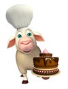 Sheep cartoon character with chef hat and cake Royalty Free Stock Photo