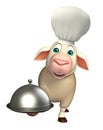 Sheep cartoon character with chef hat and cloche Royalty Free Stock Photo