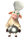 Sheep cartoon character with chef hat and cloche Royalty Free Stock Photo