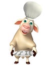 Sheep cartoon character with chef hat and dinner plate Royalty Free Stock Photo