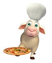 Sheep cartoon character with chef hat and pizza Royalty Free Stock Photo
