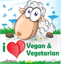 Sheep cartoon with vegetarian and vegan banner