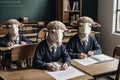 Sheep in a classroom. Generative AI Royalty Free Stock Photo