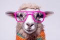 A sheep, Colorful of funny sheep wearing sunglasses isolated on white background. Generative AI