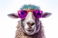 A sheep, Colorful of funny sheep wearing sunglasses isolated on white background. Generative AI