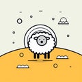 Minimal Line Illustration Of Sheep In Serene Landscape