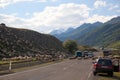 Sheep crossing Georgian military Highway. Georgia. Royalty Free Stock Photo