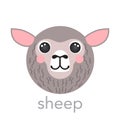 Sheep Cute portrait with name text smiley head cartoon round shape animal face, isolated lamb avatar vector icon flat Royalty Free Stock Photo