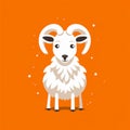 Simplistic White Sheep With Big Horns On Orange Background