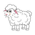 Sheep. Dot to dot Game. Connect the dots by numbers to draw the Lamb. Game and Coloring Page with cartoon cute Sheep. Logic Games