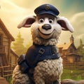 Cartoon Sheep In Police Uniform: A Playful And Whimsical Character