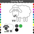 The sheep is eating grass, a coloring book