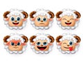 Sheep emoticon and emojis vector set. Sheeps or lamb face emoticons with 3d realistic design.