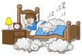 Sheep fall asleep on the bed of a sleeping man Royalty Free Stock Photo