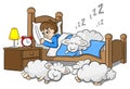 Sheep fall asleep on the bed of a sleepless man Royalty Free Stock Photo