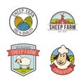 Sheep farm colorful labels set.