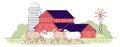 Sheep farm flat vector illustration. Livestock farming, animal husbandry cartoon concept. Sheeps grazing on farmyard