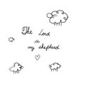 Sheep on the field. Hand lettering Psalm 23 The Lord is my shepherd. Biblical background. Vector illustration Royalty Free Stock Photo