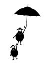 Sheep silhouettes holding umbrella Royalty Free Stock Photo